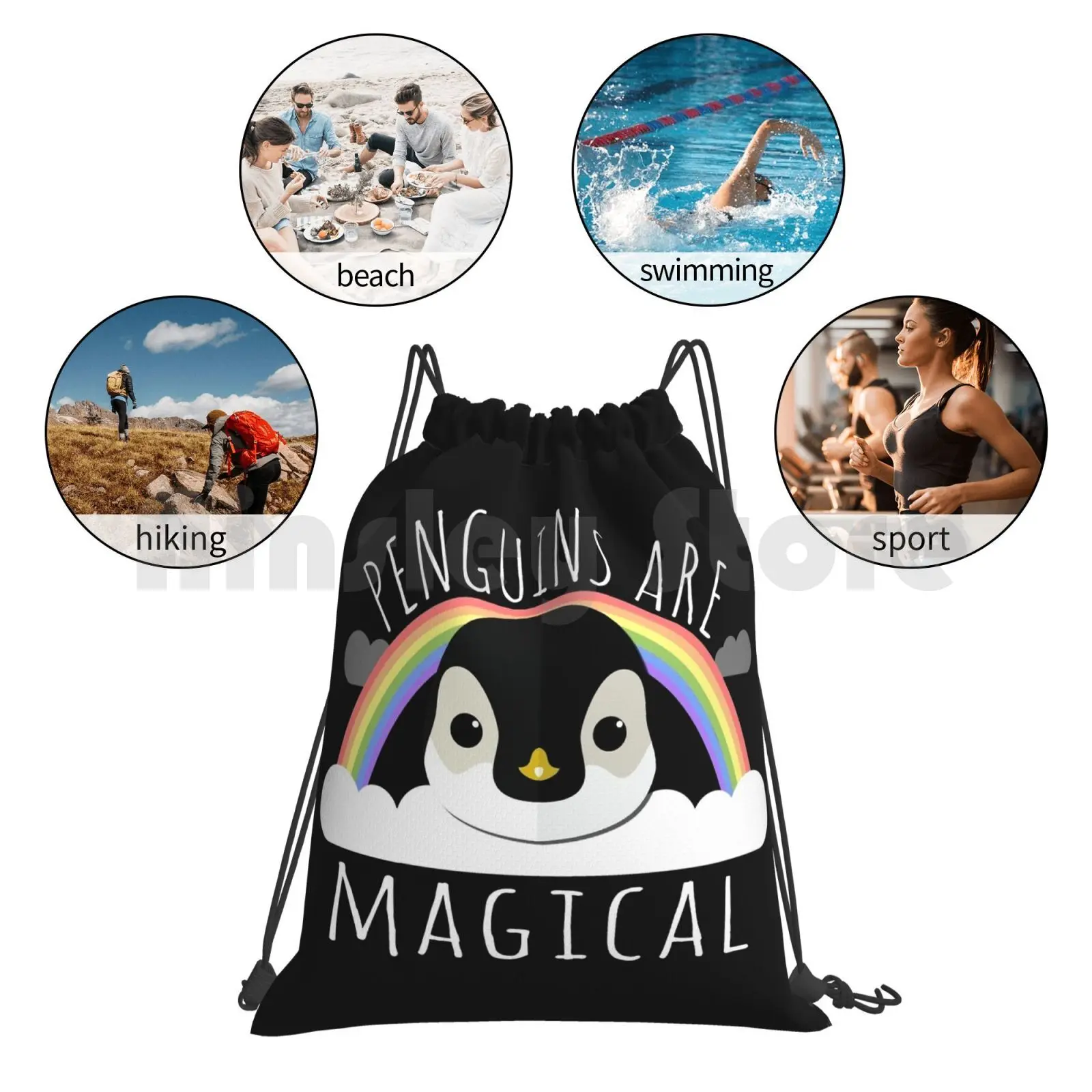 

Penguins Are Magical Backpack Drawstring Bags Gym Bag Waterproof Unicorn Cool Penguins Rainbow Happy Penguins Are Magical