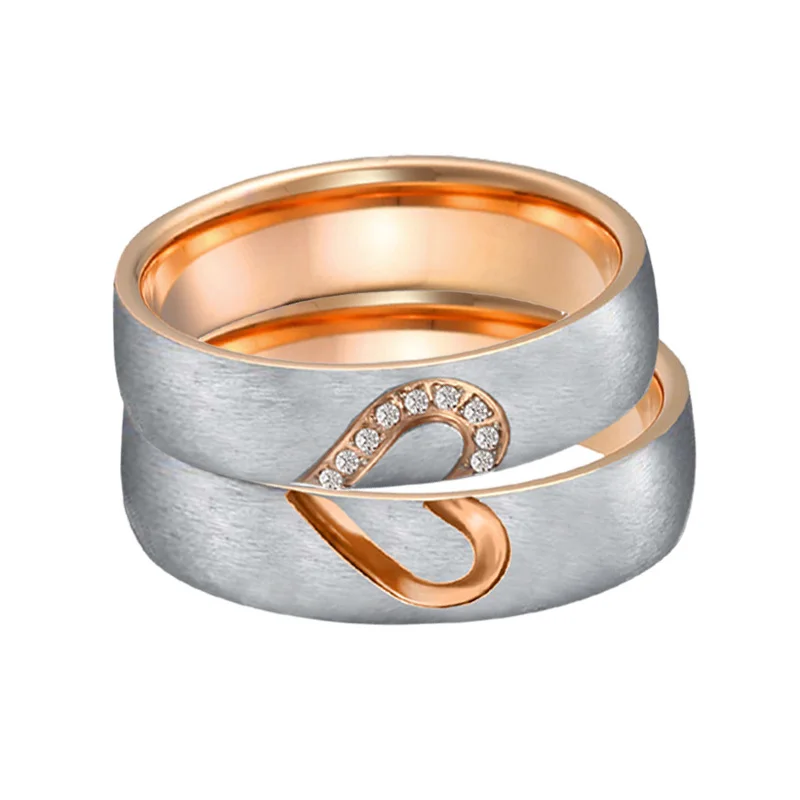 

Rose Gold Color Heart Wedding Promise Rings for Couples1 Pair Love Alliance Ladies Anniversary Proposal Ring