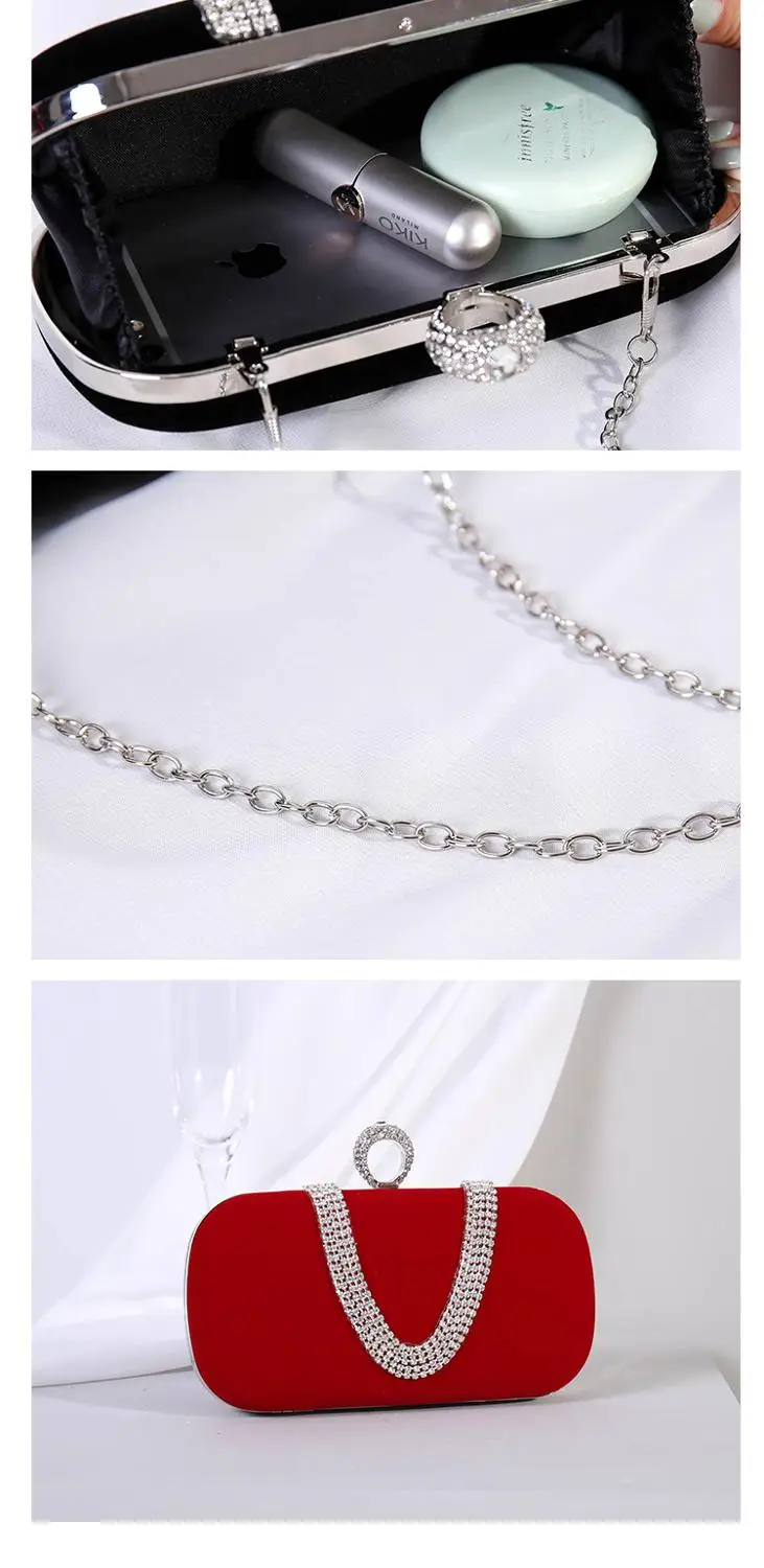 

XIYUAN lady New style party wedding dinner clutch bag velvet rhinestone banquet dress shoulder bag clutches female small bags