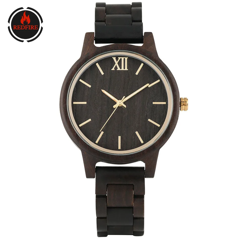 Часы REDFIRE из черного дерева женские кварцевые часы с деревянным браслетом