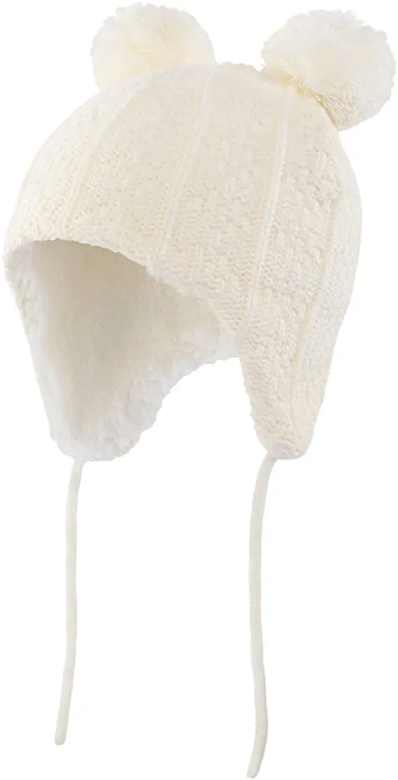 Вязаная шапка с флисовой подкладкой для младенцев детская зимняя ушками мягкая