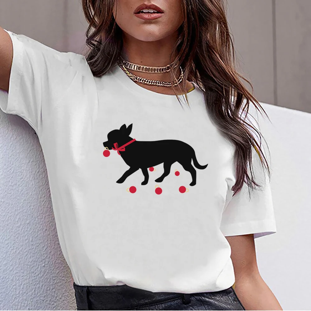 

Tops T Shirt Women christmas chihuahua Basic Black Print Female Tshirt