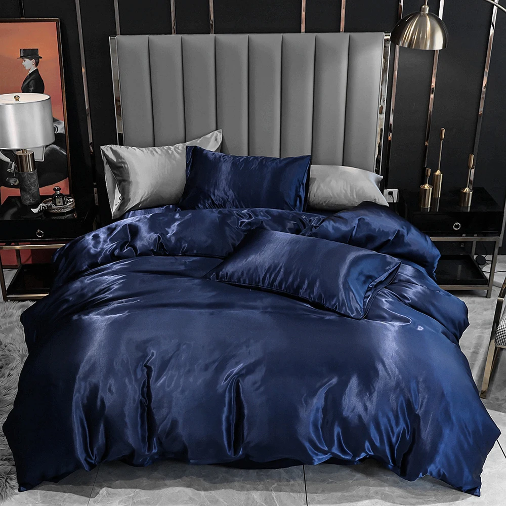 

Luxury Silk Bedding Set Pure Duvet Cover Set Quilt Case Black Comforter Covers King Queen Double Single Full Size Bed Linen