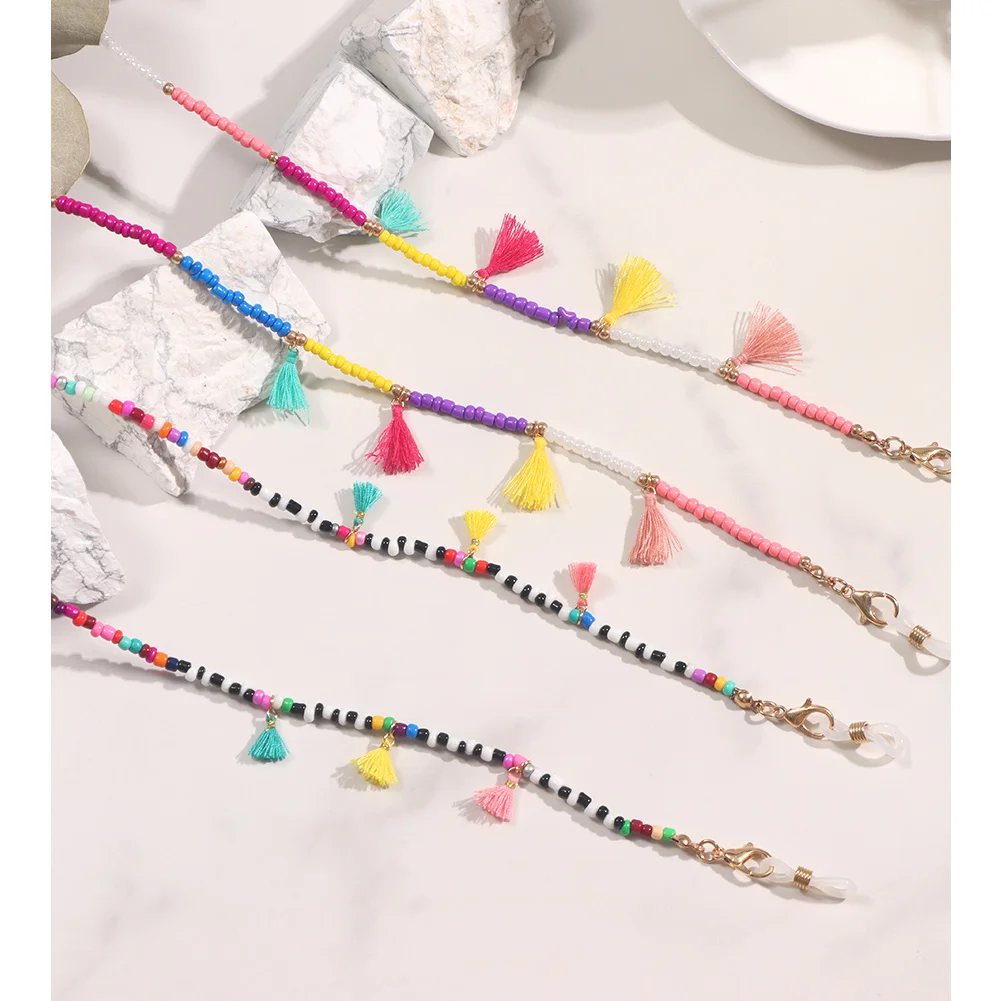2021 New Trend Ethnic Tassel Rainbow Beaded Glasses Chain Sunglasses Holder on the Neck Mask Lanyard Strap Fashion Accessories