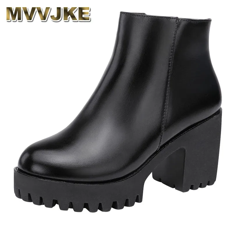 

MVVJKE Small size 32 33 34-43 block heel platform shoes autumn winter 2021 ol elegant high heel ankle booties female warm plush