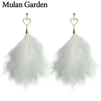 mg big bohemian white feather earrings for women heart zircon dangle earrings trendy feather jewelry women accessories gifts
