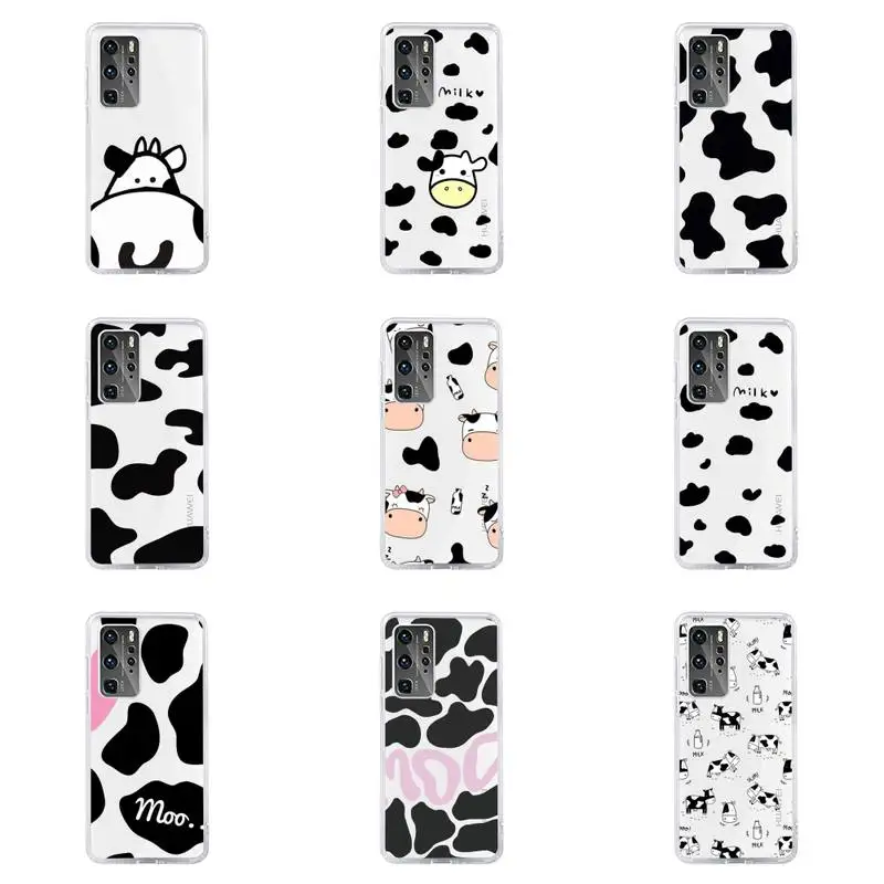 

Cow Milk Black White Phone Case Transparent For Huawei honor V 9 8 10 20 7 i S A C X pro lite play Soft TPU Clear Mobile bags