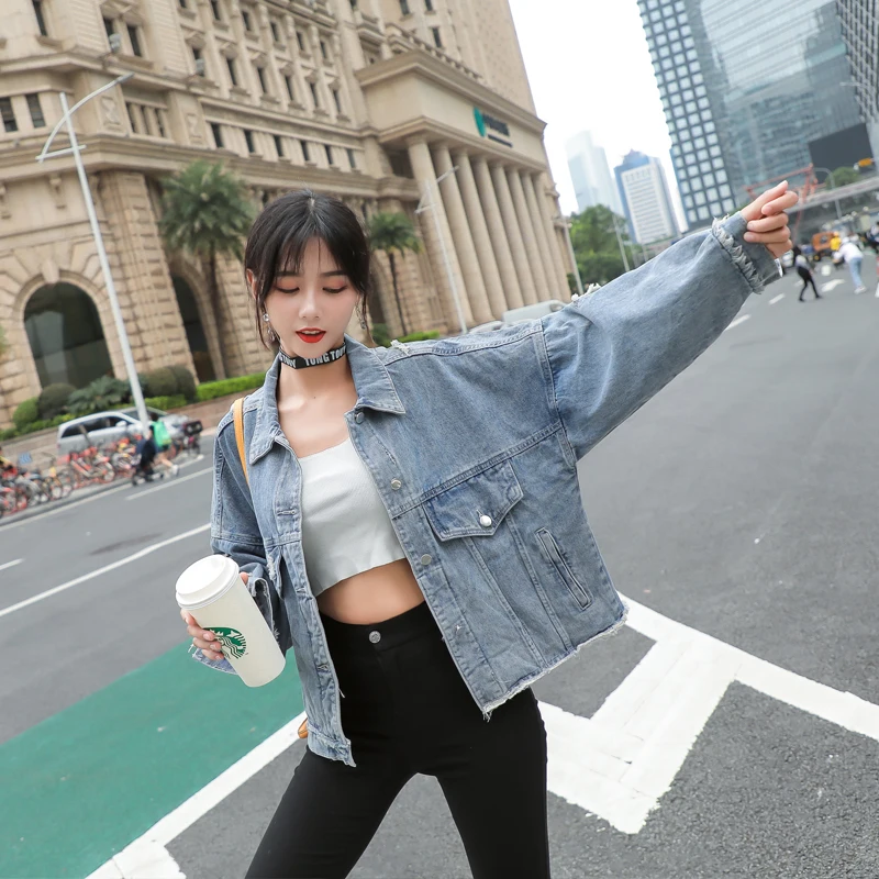 Spring Jeans Jacket Women 2021 New Korean Style Fashion Coat Irregular Hole Top College Denim jackets Female Jaquetas Feminina | Женская