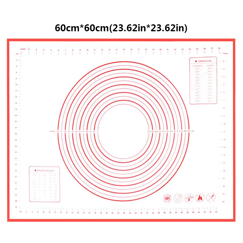 Red 60x60 40/60*60 см силиконовый коврик для выпечки со шкалой, антипригарное тесто для замеса теста, лист для выпечки, кухонная посуда, кухонный инструмент - Цвет: Red 60x60
