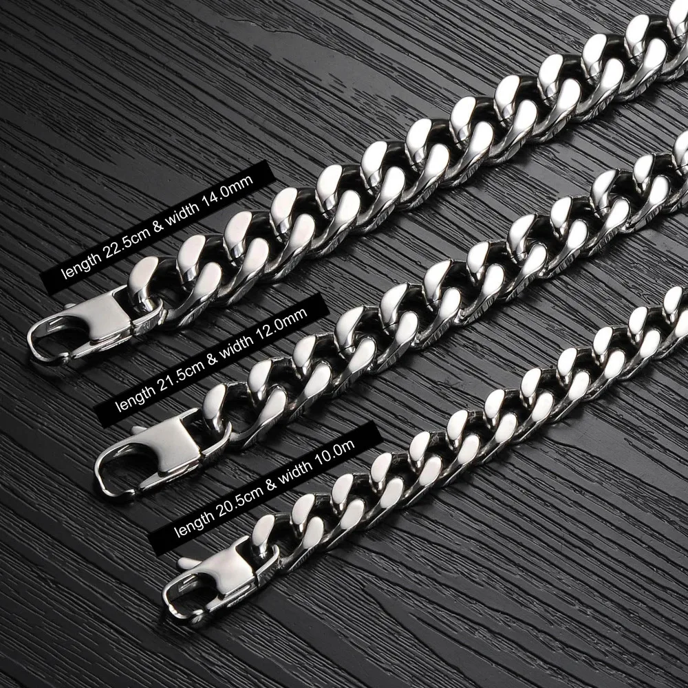 

OPK Cool Man Bracelets Fashion 316L Stainless Steel Chunky Link Chain Classical 22.5cm/21.5cm/20.5cm Men Jewelry