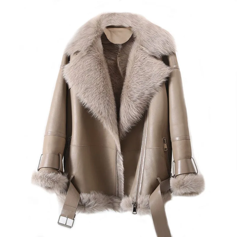 2022 Women's motorcycle jacket short outerwear streetwear Tuscan lamb fur fur coat Winter Jacket thick warm real fur coat