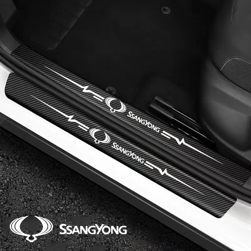 

4pcs car Sticker door carbon leather Fiber Sill Plate For Ssangyong Actyon Rexton Korando Rodius Kyron Tivoli Musso XLV Stavic