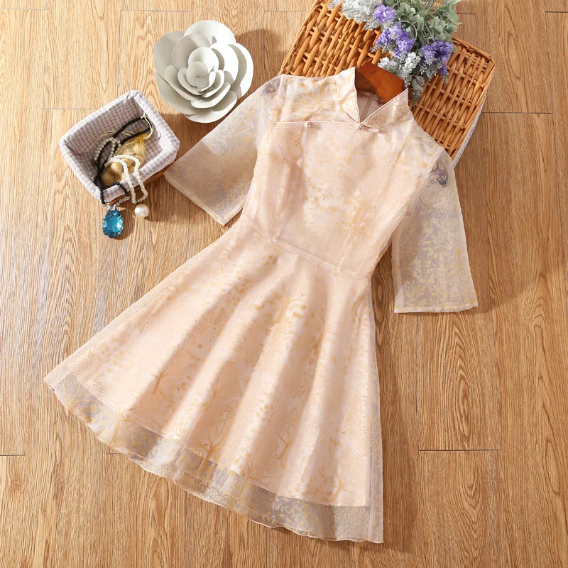 Китайское платье трапеция qipao из органзы Новое поступление 2021|qipao dress|sleeveless