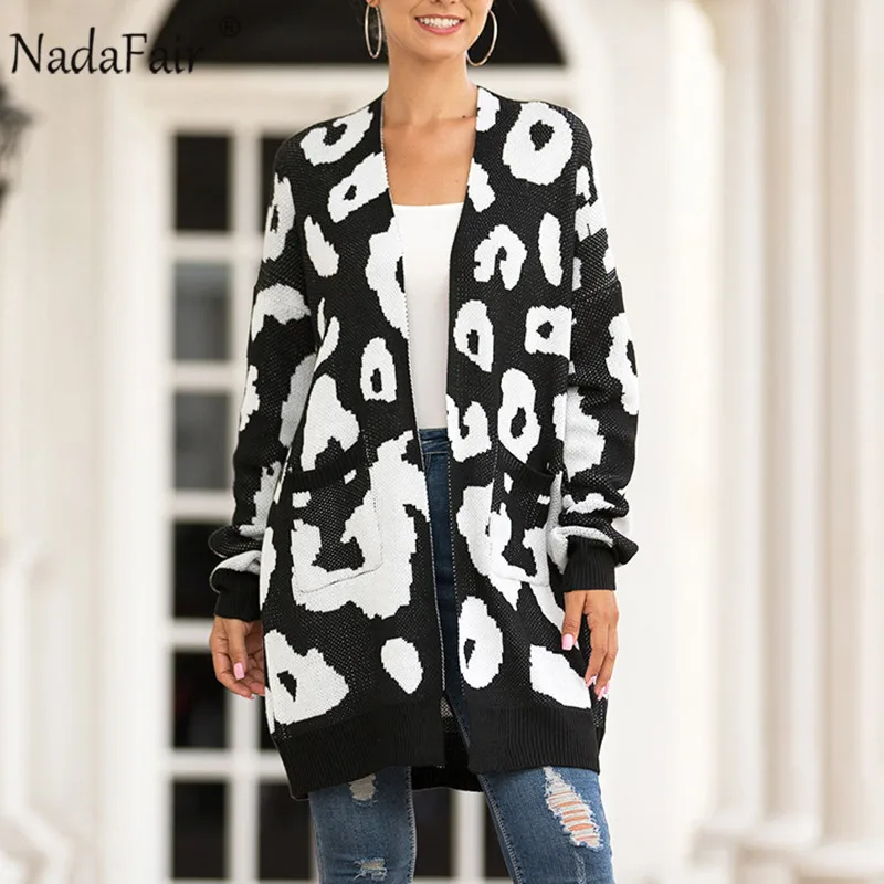 Женский леопардовый кардиган Nadafair повседневный длинный вязаный размера плюс с