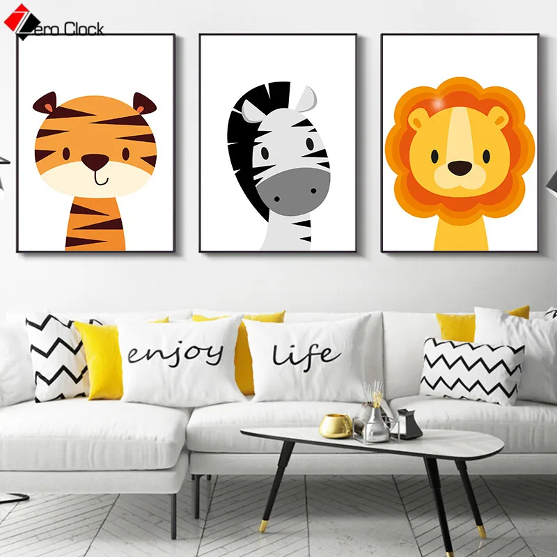 Детская льва с животным принтом живопись на холсте мультфильмы детской стены
