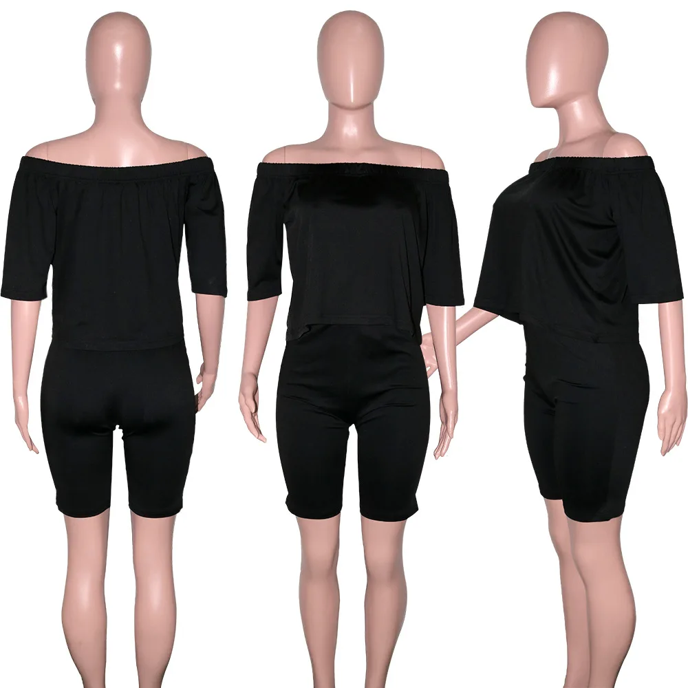 

Women Summer Sexy Streetwear Set Slash Neck T Shirt+Shorts Suit Female 2PCS Outfits Women Bodycon Two Piece Tracksuit Sets