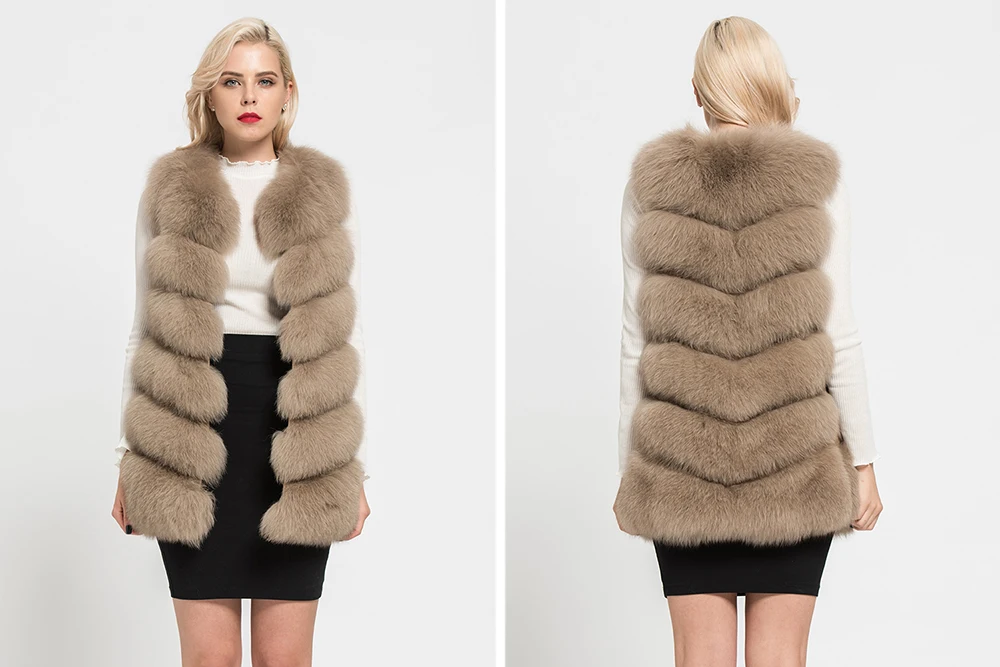 Jancoco Max, новинка, Длинный жилет из натурального Лисьего меха, Осень-зима, теплый, 6 рядов, жилет, женский, Повседневный, мягкий, жилет, высокое качество, S7167
