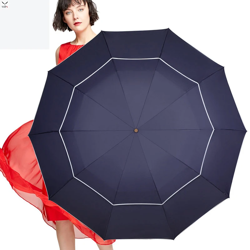 Прочный Ветрозащитный Зонт от дождя для женщин и мужчин 3 складных двойных