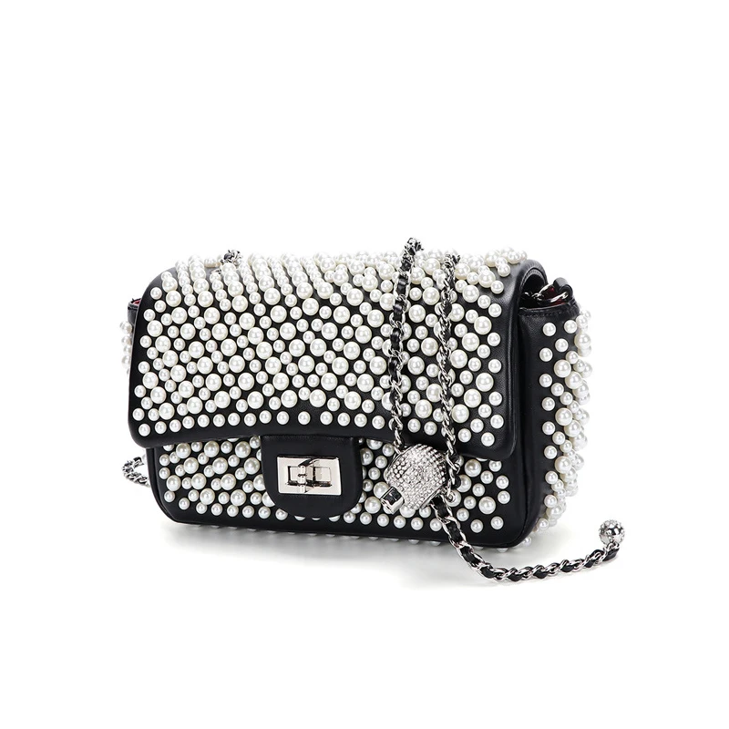 Женские сумочки высокого качества с украшением из жемчуга и клапаном Прямая