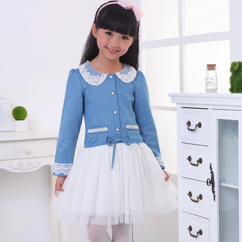 Вечернее платье с длинным рукавом для маленьких девочек От 3 до 6 лет голубое