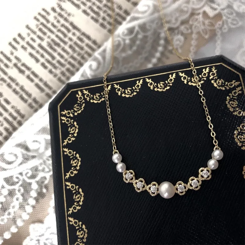 LAMOON 925 Sterling Silver Pearls Necklace for Women Hollow Lace Vintage Designer Fine Jewelry  2019 New Palace Style LMNI082