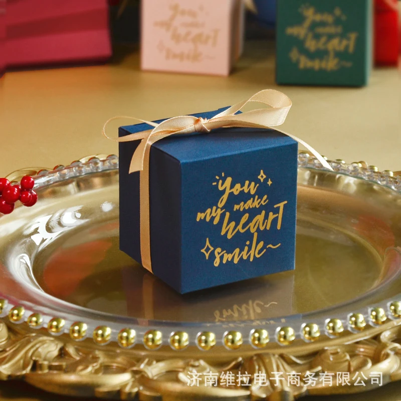 Decorations Navy Blue Pink Gift Bonbonniere With Ribbon Chocolate Candy Box