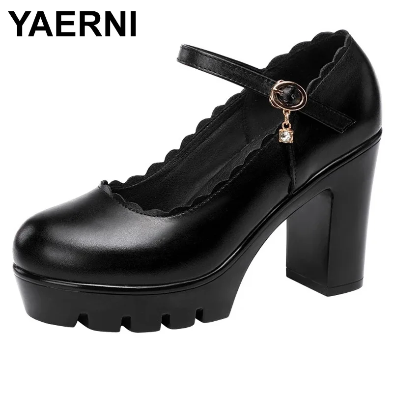 

YAERNI Plus Size 32-43 Ankle Buckle White Red Wedding Shoes Women 2021 Spring Summer Leather Block High Heels Platform Pumps for