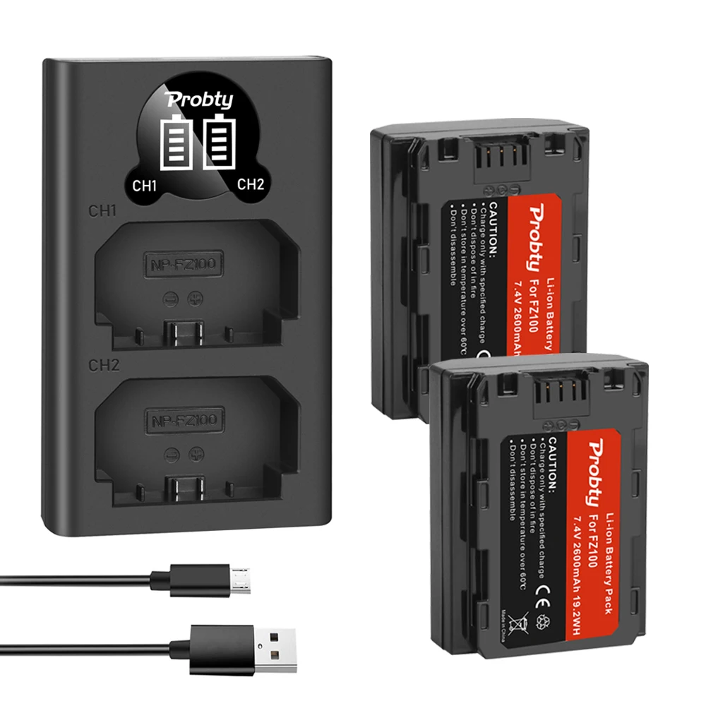 

2600mAh FZ100 NPFZ100 NP FZ100 Battery+LED Dual Charger For Sony NPFZ100 Z-Series, Alpha A7 III, A7R III, A9, A9R, A9S, A6600