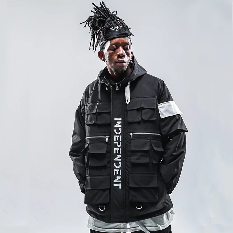 Мужские куртки и пальто осень 2019 черные карго в стиле хип-хоп верхняя одежда |