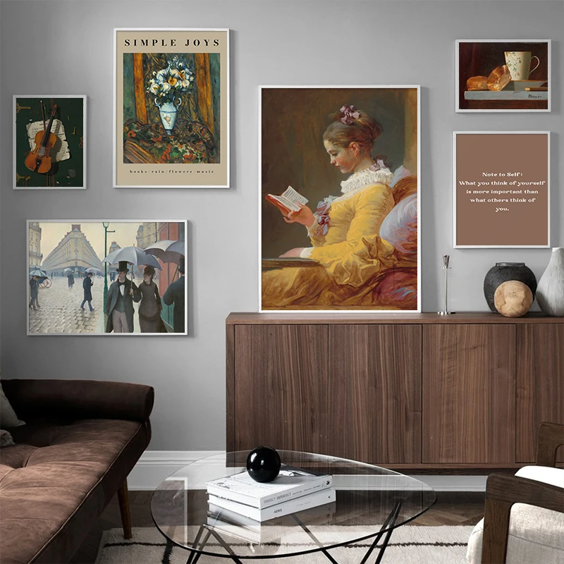 

Romanticism Retro Violin Afternoon Tea Canvas Painting Wall Art Nordic Posters and Prints Wall Pictures for Living Room Decor