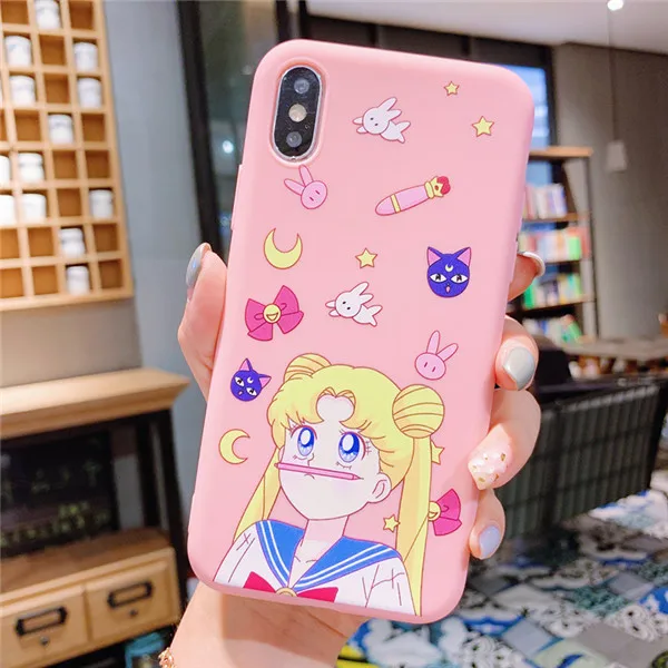 TPU Rabbit Милый протектор экрана Сейлор Мун чехол для телефона аниме для iPhone 11 Pro Max X XS MAX XR 6 6s 7 8 Plus для задней крышки из закаленного стекла - Color: TPU Rabbit