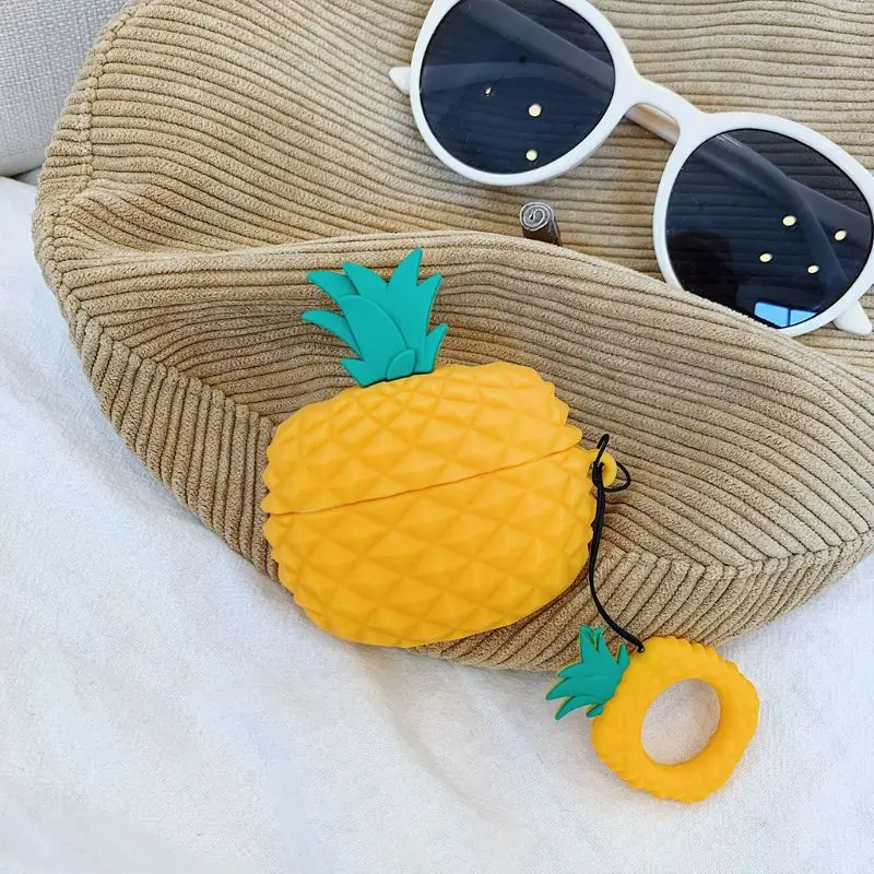 

Fresh Pineapple Fruit Silicone Case Protective Cover Sleeve with Lanyard for Airpods Pro Bluetooth Headphone Headset