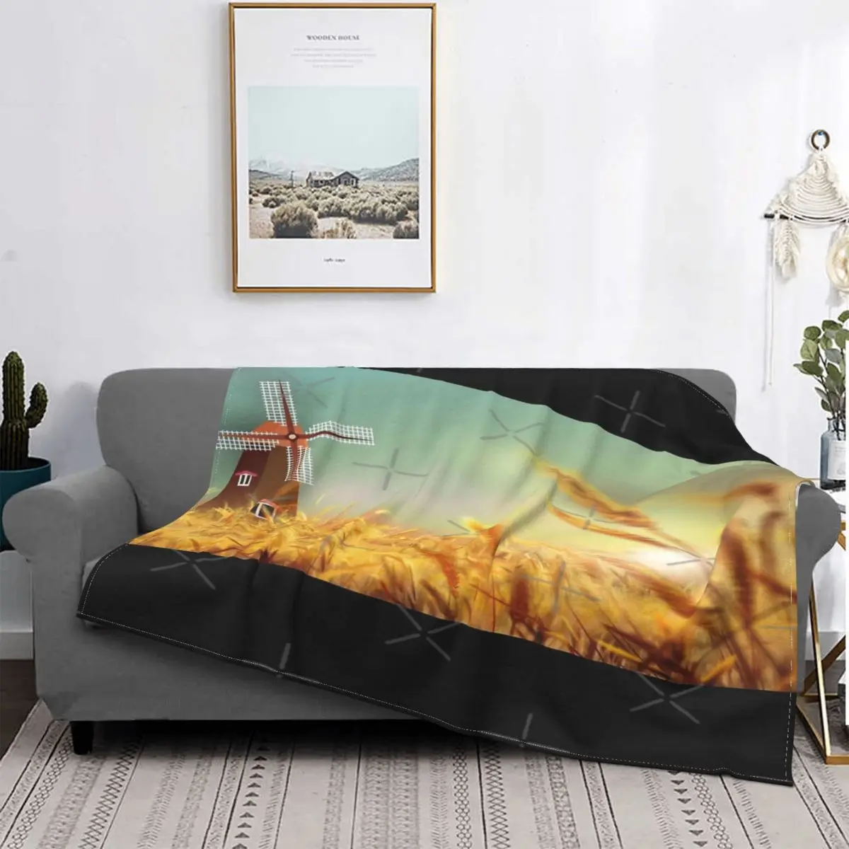 

Molinillo de Wind en el campo de trigo, manta, colcha, cama cuadros, manta Thermal, colcha para camas