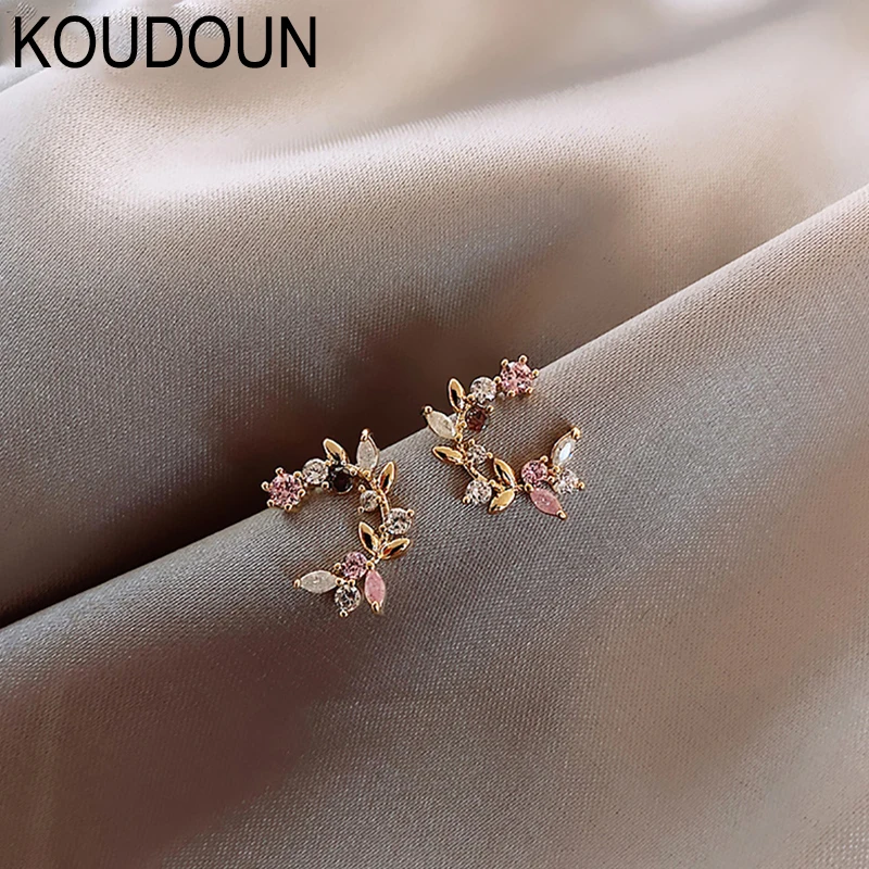 

Korean New Design Fashion Jewelry Exquisite Copper Inlay Color Zircon Flower Leaf Garland Women Earrings Birthday Gift