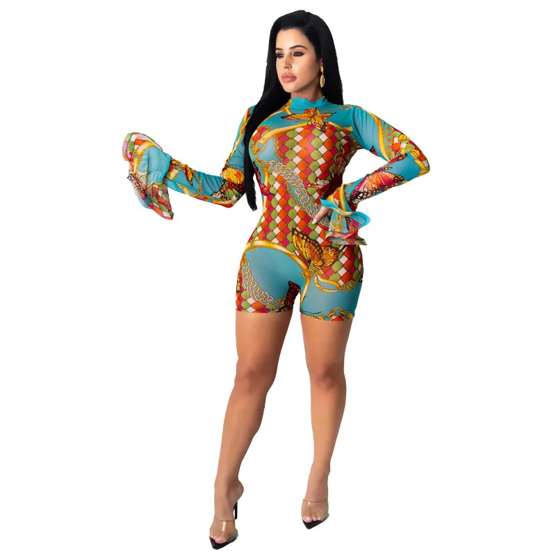 

2020 summer fashion hot sexy halter sleeves perspective sexy nightclub tights