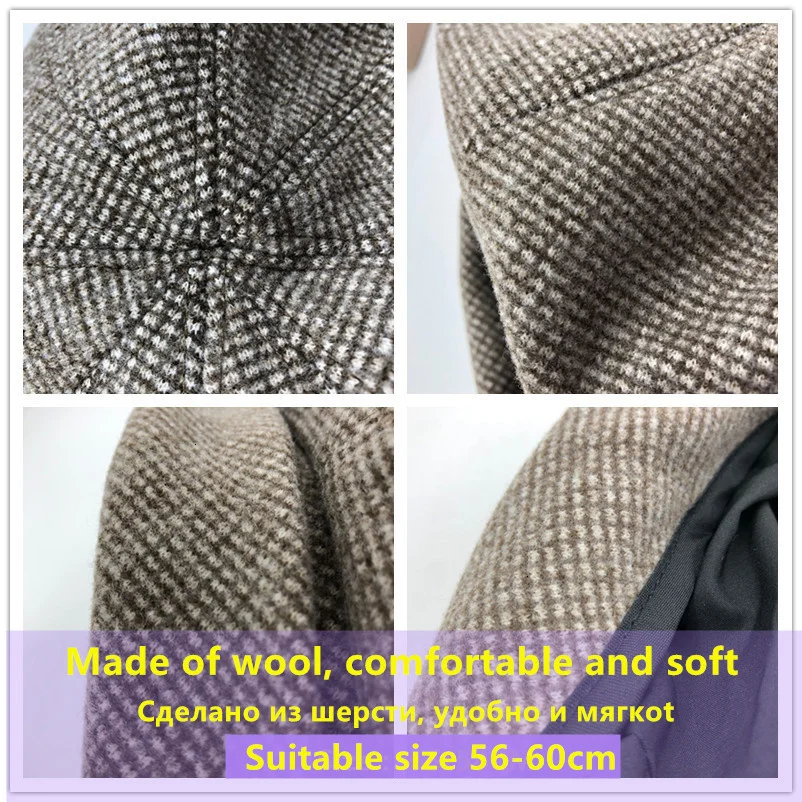 

Simple Women Wool beret For Elegant lady Winter Female Cotton Hats Plaid Vintage Octagonal Casual boina Autumn girl Cap