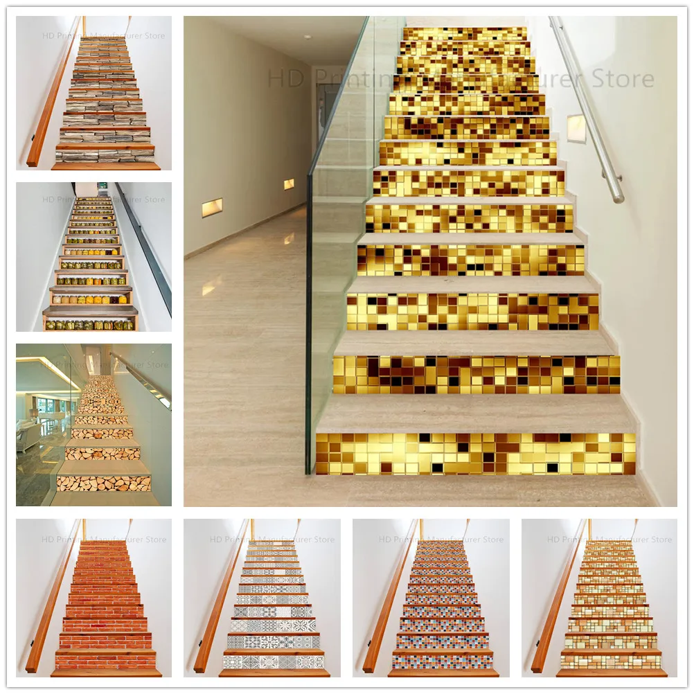 

Retro Stone Simulation Pattern Stair Stickers Self-adhesive Removable PVC Mural Wallpaper Step Steps Decorative Wall Stickers