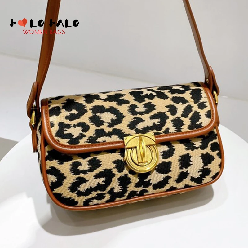 

Retro Female Crossbody Bags Fashion Purses and Handbags Ladies Solid Color Leather PU Leopard Shoulder Bags Half Moon Bag 2021