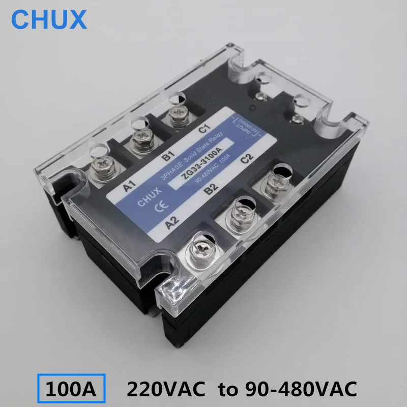 

Твердотельное реле переменного тока CHUX 100A, 70-280 В переменного тока до 90-480 В переменного тока, бесплатная доставка, 3 фазы, SSR 100AA