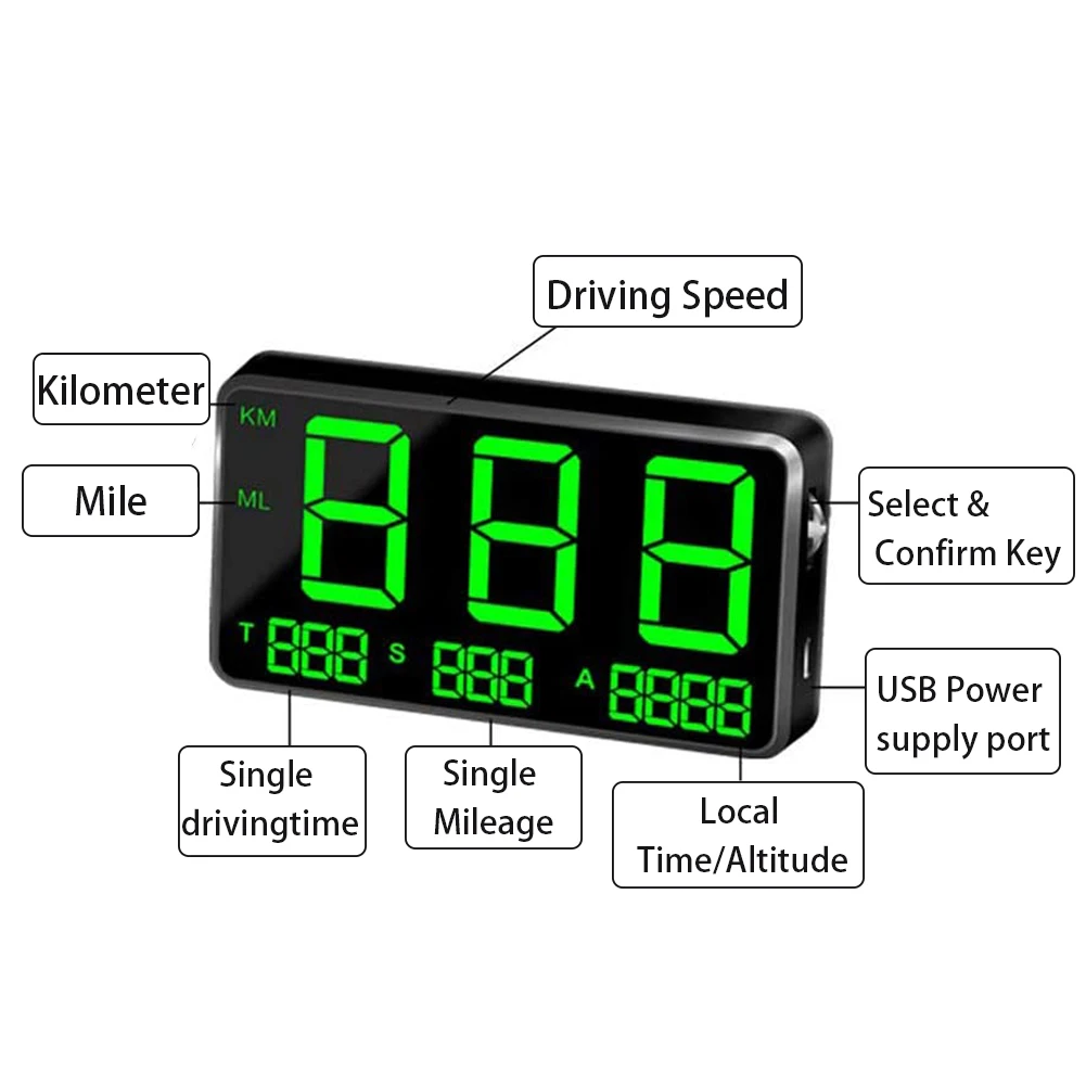 

Universal GPS Speedometer C80 Car HUD Head up Driving Alarm Display with Over Speed Alarm Car Clock LED Screen for All Vehicle