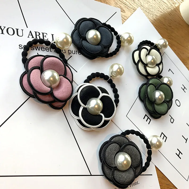 Корейский простой цветок камелии Ткань Искусство имитация жемчуга эластичные