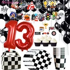 Гоночная машина, одноразовая посуда, черная, белая скатерть, баннер, бумажные тарелки, чашка, Комплект салфеток, декоративный шар