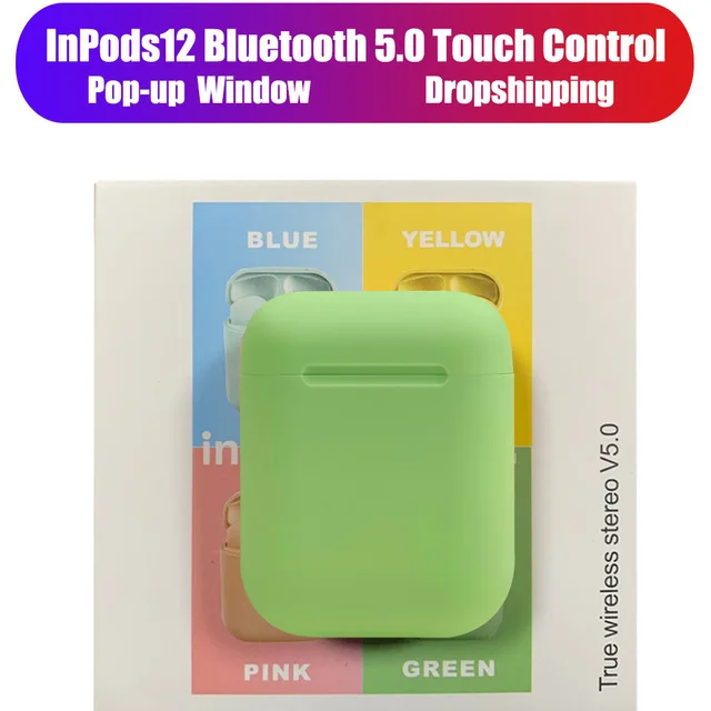 i12 Green with box I12 TWS, беспроводная гарнитура с сенсорной клавишей, Bluetooth 5,0, спортивные стерео наушники для iPhone, Xiaomi, huawei, samsung, смартфон - Цвет: i12 Green with box
