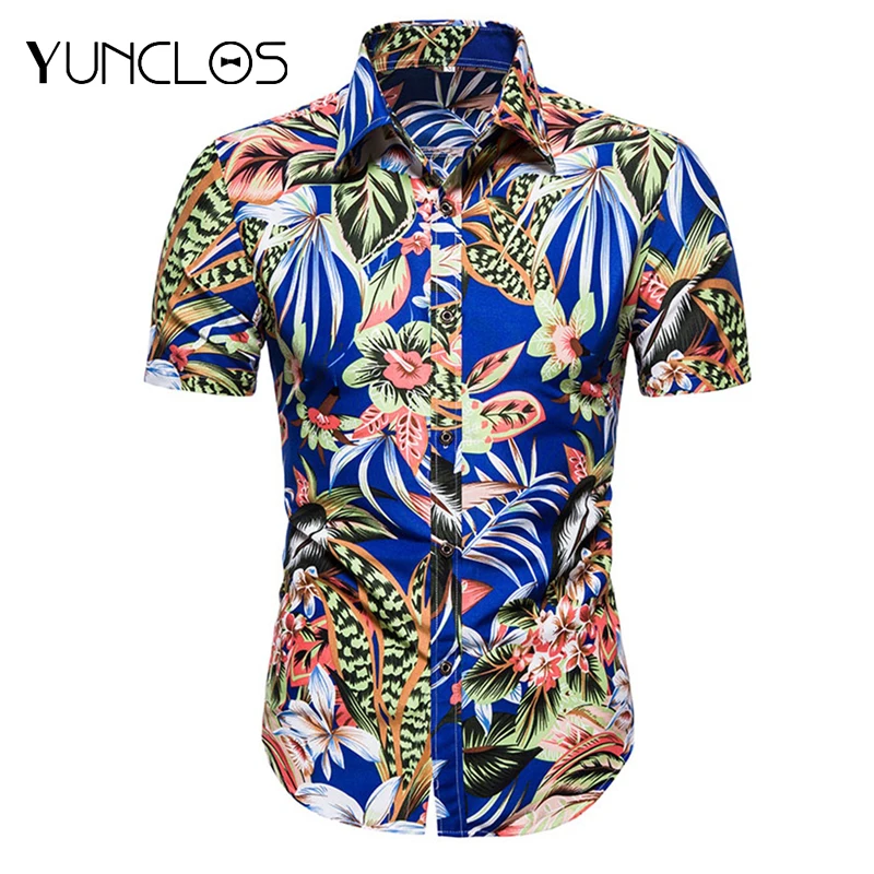 

Мужская короткая рубашка yunклос, повседневная облегающая гавайская рубашка в праздничном стиле с коротким рукавом для мужчин, уникальный д...