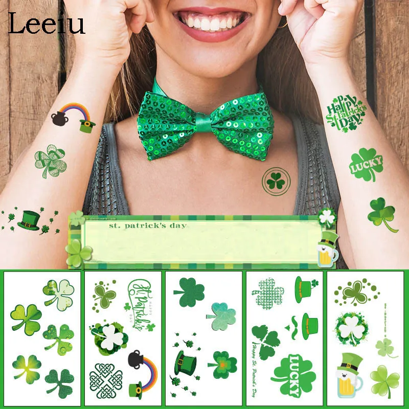 Leeiu 10 листов в День Святого Патрика татуировки Стикеры ирландское фестиваль