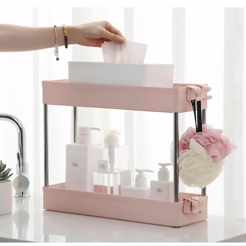 Двухуровневый кухонный стеллаж для хранения Стеллаж с колесами тонкая