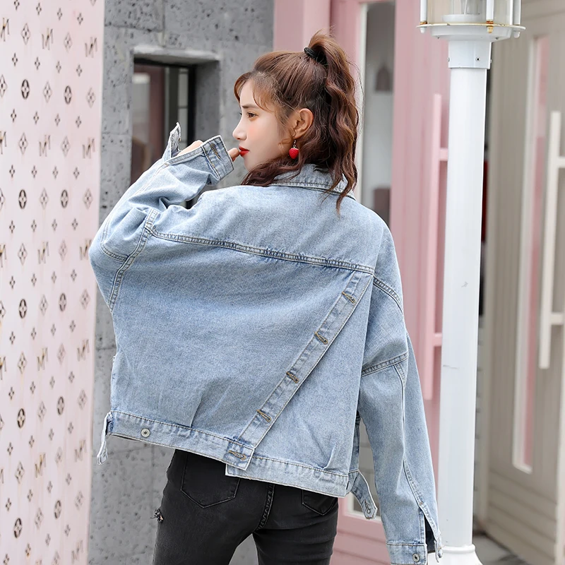 Винтажная женская джинсовая куртка бойфренда оверсайз с большими карманами 2020