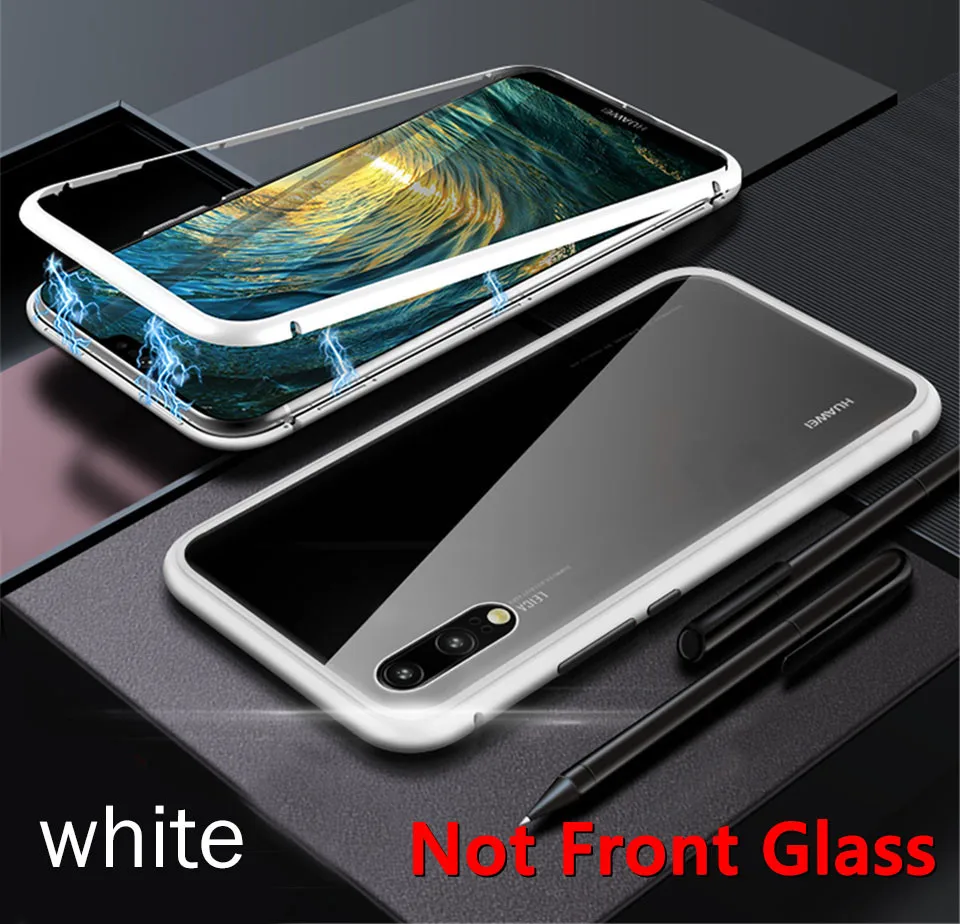 Silver Металлический магнитный чехол для huawei P30 Pro P20 Lite P Smart Адсорбция для huawei mate 10 20 Pro Honor 10 Lite Задняя стеклянная крышка - Цвет: Silver