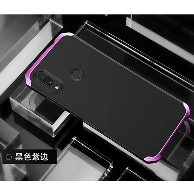 Black Purple Side Текстурированная анти-осенняя Металлическая Рамка PC задняя для Redmi Note 7 Note7 Global алюминиевый сплав бампер чехол Note 7 Pro крышка с подарком - Цвет: Black Purple Side