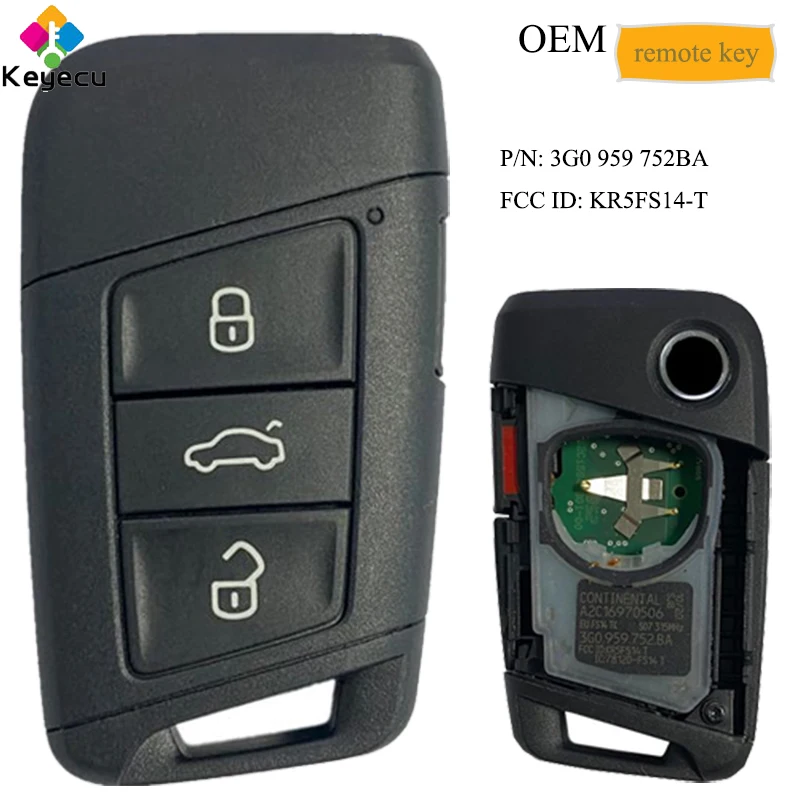 KEYECU 3G0 959 752BA KR5FS14 T OEM умный пульт дистанционного управления автомобильный ключ 3 + 1